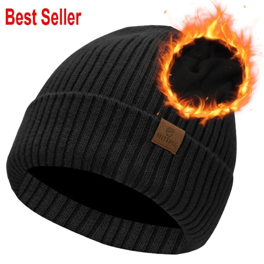 Oversized Merino Wool Fleece Lined Beanie Hat Winter Ski Skull Cap